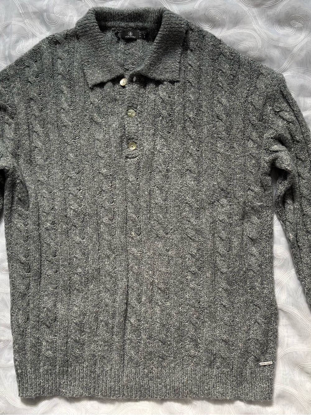Volcom Men's Gray Cable Zip-Up Sweater